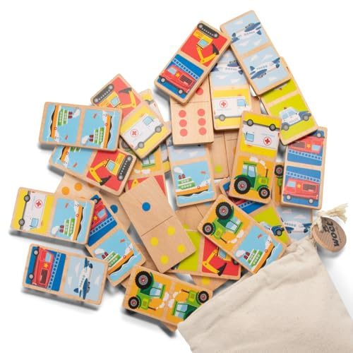 Woet® Holzspielzeug Domino Spiel Fahrzeuge für Kinder - Zuordnungs und Familienspiel - Vorschul Lernspielzeug - Ab 3 Jahren