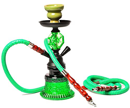 chicha Petit 11 Pouces Portable Fait Main Chicha Verre D'eau Ensemble de Narguilé avec 2 Tuyaux Ensemble de Fumer (Color : Green)