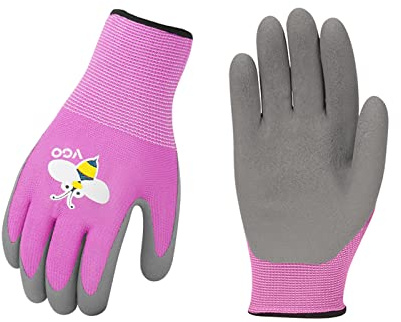 Vgo... Kids Gardening Gloves Utility, Children Working Garden Gloves Toddler Latex Coating for Boys&Girls Age 3-12 years, 1 pair
