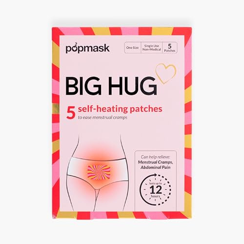 Popmask Big Hug Patchs Chauffants pour Douleurs de Règles, Chaleur Naturelle pour Crampes et Ballonnements, Jusqu’à 12h, 5 Patchs Sans Parfum