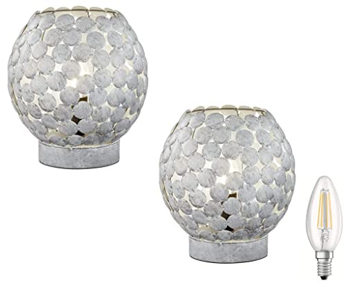 Lichthandel Hoch 2er Set Tischleuchte Metall E14 m. Schnurschalter Retro Beistelltisch Tischlampe Leseleuchte Stehlampe Nachttischlampe Lampe Vintage incl. LED austauschbar