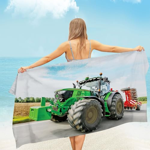Rowjoy Traktor Strandtuch - 70 x 140cm Mikrofaser Strandtuch, Badetuch Handtuch für Kinder,Damen,Herren, Sandfrei für Strand, Pool, Schwimmen, Badezimmer (T5-70x140cm)