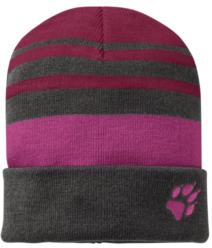Jack Wolfskin Unisex Kinder Stripy Knit Beanie M tze, Dark Ruby, M EU