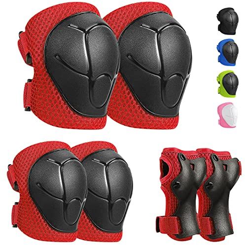 iMoebel Set di protezioni in linea per bambini, 6 in 1, set di protezioni regolabili, ginocchiere, gomitiere, protezioni per i polsi, per pattinaggio, guida, scooter, skateboard