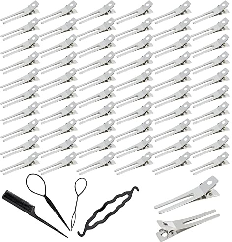 VEGCOO 60 Pièces Pince Crocodile Cheveux, 45mm Pinces Locks et Ensemble Tressé pour Filles Femmes Coiffures Bricolage
