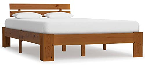 Hommdiy Kiefernholz Massiv Bettgestell Holzbett Futonbett Massivholz Bett Bettrahmen Lattenrost Schlafzimmerbett Honigbraun Kiefer 140x200 cm