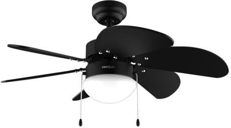 Cecotec Ventilador de Techo con Luz EnergySilence Aero 3600 Vision Full Black. 50 W, Diámetro 36”, 3 Velocidades, 6 Aspas Reversibles, Modo winter-summer, Uso Sencillo, Interruptor en Cadena