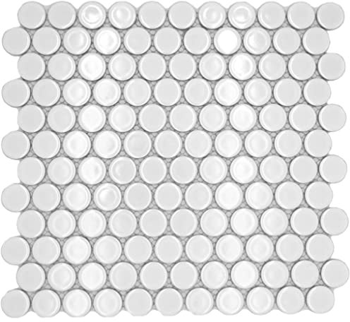 Keramik Mosaikfliese Knopfmosaik Loop Penny Rund uni weiß glänzed Wand Fliesenspiegel Küche Dusche