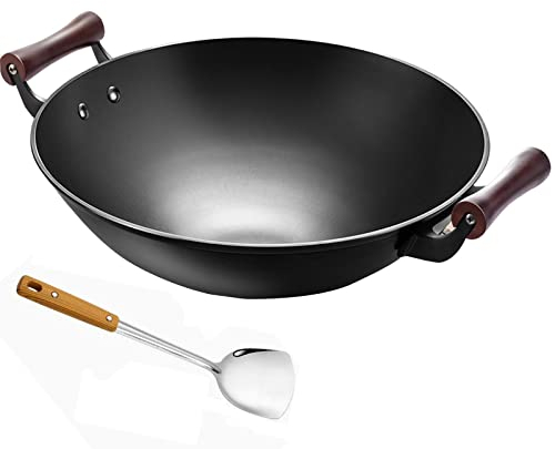 IMPREC Wok Tradicional, Wok De Acero Al Carbono Sartén Profunda De Hierro Antiadherente Wok Salteado Chino con Freír A La Parrilla Salteado (Size : 44x13cm)