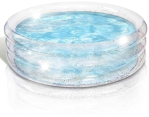 ArtCreativity Sparkly Inflatable Kiddie Pool for Kids 34x10 - 3 Levels - Transparent Blow Up Baby Pool with Silver Glitter, Easy to Inflate Small Toddler Pools for Outdoor