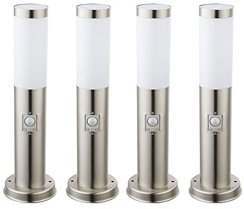 Sockelleuchte E27 Stehlampe Garten Smart Home Außenleuchte Bewegungsmelder, App-Sprachsteuerung dimmbar Timer CCT, IP44, Edelstahl, 1x RGB LED 10W 806Lm 2700-6400K, DxH 7,6x45cm, 4er Set