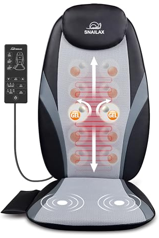 Snailax Massageauflage mit Gel-Massageknoten, Shiatsu Massagesitzauflage für Nacken und Schulter, Rückenmassaggerät mit Wärme, Geschenk
