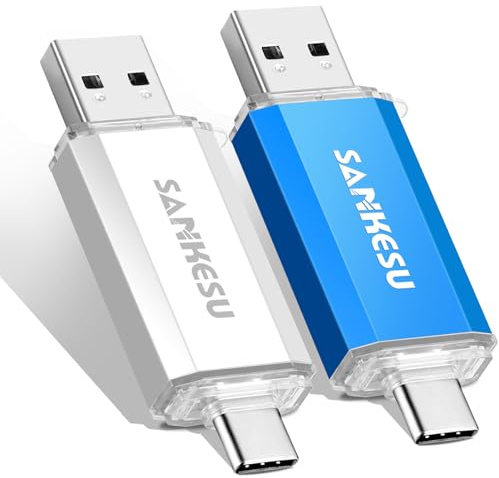 SANKESU 128GB USB Stick 3.0 USB C Flash-Laufwerke USB-A & Typ-C OTG Speicherstick, Dual Memory Sticks für PC/Tablet/Laptop/Typ C Handy(Silber/Blau)