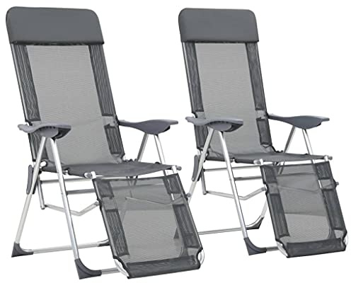 vidaXL Klappbare Liegestühle mit Fußteil 2 STK. Grau Textilene