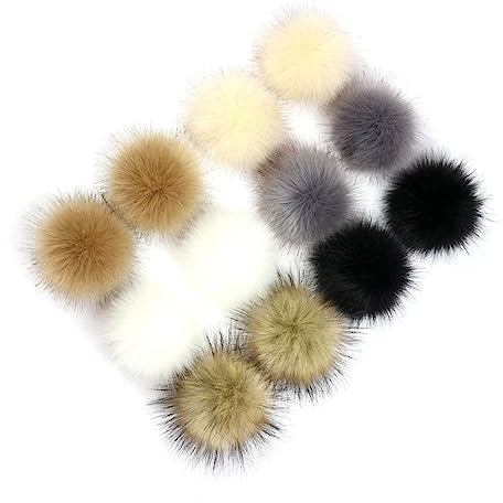 COHEALI 12 Stück Kunstfell Bommel Anhänger 10cm Mit Verdecktem Knopf Flauschige Pompon Bälle Für Hüte Taschen Schuhe Schlüsselanhänger Zubehör
