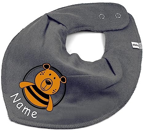 HALSTUCH mit Namen oder Text personalisiert für Baby oder Kind aus Baumwolle in Einheitsgröße Bär dunkelgrau