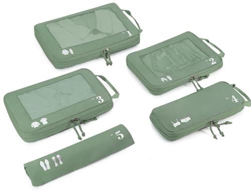 ECOHUB 5 Sets Compresión Organizador Maleta Packing Cubes For Travel Essentials Bolsas Organizadoras Ropa Viaje Avion Viajes Accesorios(Verde)