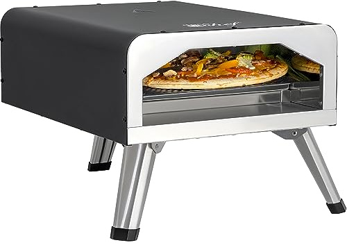 Deco Chef - Forno elettrico per pizza da 1800 W con pietra per pizza e griglia 2 in 1 da 13 pollici, acciaio inossidabile a doppia parete e doppi elementi riscaldanti, colore nero