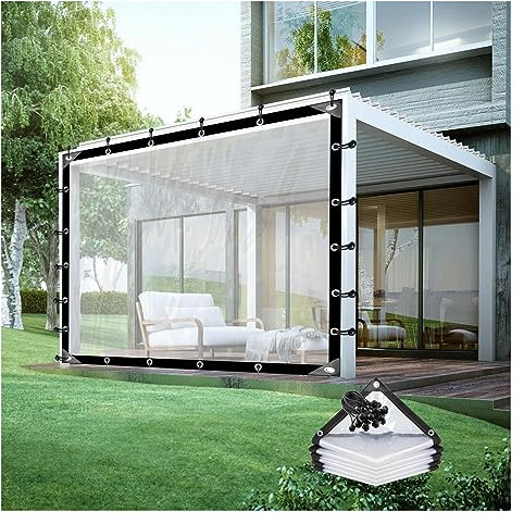 AFGZQ Pergola Waterproof Side Panels Plastic Tarpaulin with Eyelets Waterproof Outdoor Clear Tarp Curtain for Pergola, Porch, Gazebo, Customizable (Color : CLEAR, Size : 8.2x8.2ft/2.5x2.5m)