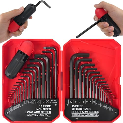 LOZAGU 35-Piece Allen Key Set, SAE and Metric Hex Key Set, SAE 0.028-3/8 inch, Metric 0.7mm-10mm, Chrome Vanadium Steel, Torque Handle L Shape