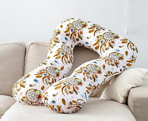LOOLAY Kingsize Schwangerschaftskissen Seitenschläferkissen Stillkissen Typ U Typ A 330 cm XXXL Lagerungskissen Relaxkissen Ink.Bezug BUNT Muster (Traumfänger Boho)