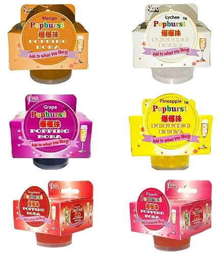 Starry Mart Popping Boba for Bubble Tea, Cocktails, Dessert Topping, Smoothie 130g - 6 Assorted Flavours