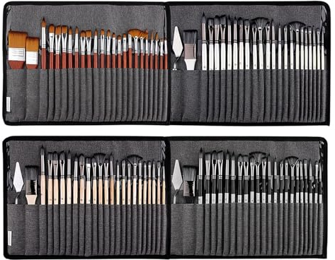 Penselsats, Trähandtag Bekväm Att Hålla i Målarpenselsats med Canvaspåse för olje- akryl- och Akvarellmålning (25-stycksset HB-8623BB Silvergrå stocksticka)