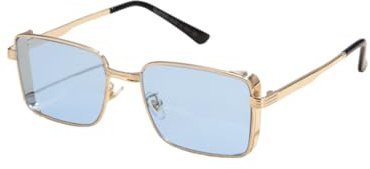 WDZAYXC Klassische Rechteckige Sonnenbrille Retro Metallrahmen Gläser Vintage Rechteck Sonnenbrille für Damen und Herren(Gold/Blau)