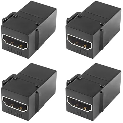 XMSJSIY Lot de 4 coupleurs Keystone HDMI femelle vers femelle - Adaptateur haute vitesse 4K - Pour montage de plaque murale standard Keystone - Noir