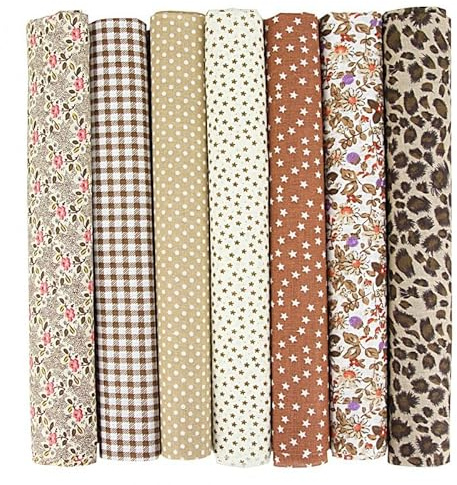 7 Stück Baumwollstoff Patchwork Stoffe Paket 25 x 25cm Baumwolle tuch DIY Handgefertigte Nähen Quilten Stoff Stoffreste Bunte Baumwollstoff Set zum Nähen Scrapbooking Quilten Handwerk -Kaffee