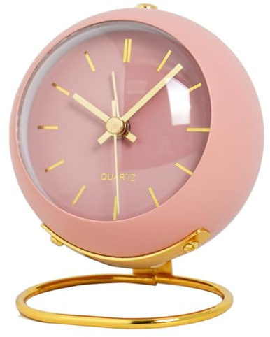 iSpchen Wecker Ohne Ticken Analog mit Licht Wecker Retro Lauter Wecker Nachttisch für Schwere Schläfer Batterie Reise Wecker Kleine Schreibtischuhr für Kinderzimmer Kinder Leuchtzeiger Rosa #1