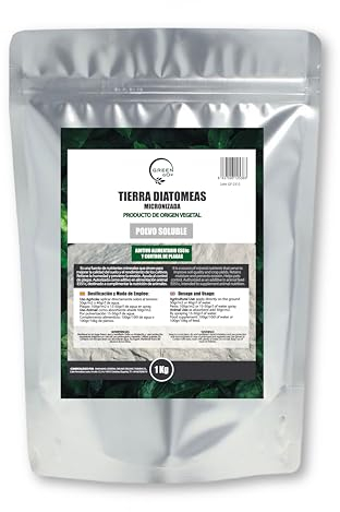GREENGOF Tierra de Diatomeas Micronizada 1Kg - 100% Natural - Aditivo Alimenticio Animal E551c - No calcinada - Alta Pureza - Sin tratamientos ni residuos. Uso en Agricultura, Jardín y Animales.