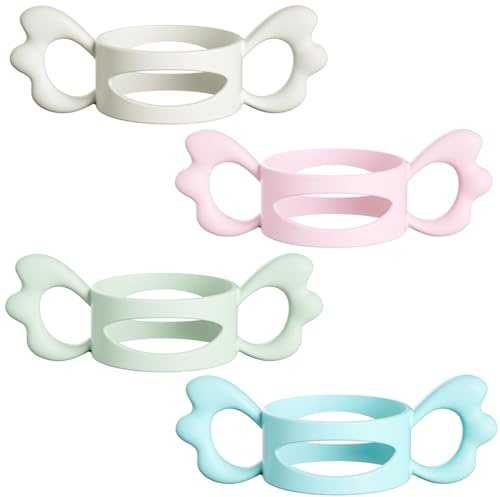 Morofme Babyflaschen Griffe Silikon 4Stück, Flaschengriff Halter, Baby Flaschengriffe Silikon, Weithals Babyflaschengriffe mit Engelsgriffen für Avent Serie Babyflaschen für Baby Kleinhand Greifdesign