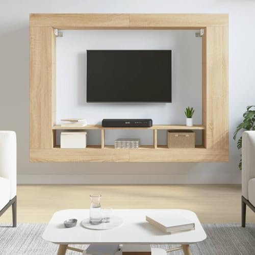 JUDYY TV-Schrank Sonoma-Eiche 152x22x113 cm Holzwerkstoff, TV Lowboard, Fernsehschrank, Fernsehtisch, Fernseher Schrank, TV Sideboard, TV Board, TV Cabinet, TV Bank, TV Kommode 833724