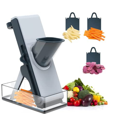 CVNIMV Safe Slicer, for Potatoes,Vegetable,Meat,Onions Vegetable Cutter Mandoline, Mandoline Slicer with Container, Thickness Adjuster Multi Blades,Blue (Blue)