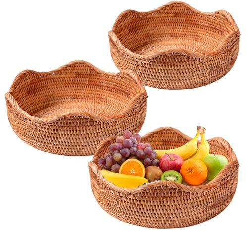 Panier à pain en rotin naturel – Corbeille à fruits parfaite pour la pâtisserie, la décoration de cafés – Panier de rangement décoratif tissé par Rattan Basket
