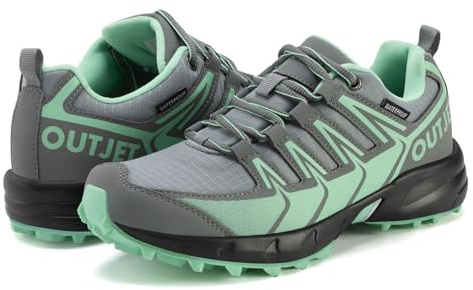 OUTJET Women's Waterproof Hiking Shoes Lightweight Non-Slip Trails Walking Shoes Outdoor Sneakers Green