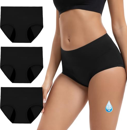 INNERSY Periodenunterschwäsche Starke Blutung Bambus Periodenslips 3er Pack | High Waist Menstruation Slip, Menstruationsunterwäsche Microfaser, Waschbare Perioden Unterwäsche, Auslaufsichere Unterhosen