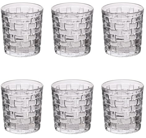Villa d'Este Home Tivoli Juego de 6 vasos de agua de cristal 275 ml, decoración trenzada, Cottage