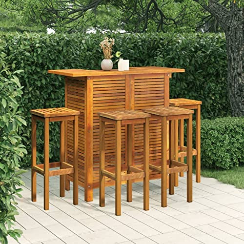 Outdoor Terrasse Essgruppe mit Massivholz Akazie Tisch Stühle und Barhocker 5-teiliges Gartenmöbel-Set