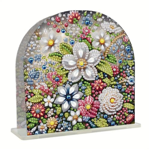 DIY Diamond Art Painting Serviettenhalter aus Acryl, Diamant Malerei Tier Taschentuch Organizer Taschentuchbox, Diamant Malerei Desktop Serviettenhalter für Küche Restaurant-06-Blume