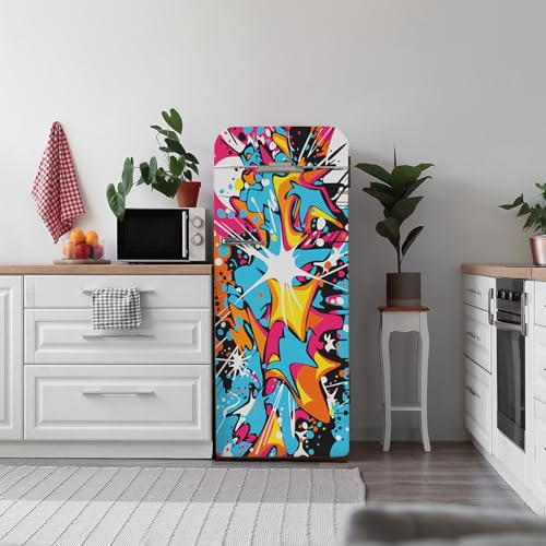Alwayspon 56 x 163 cm Graffiti Art vinile adesivo frigo Wrap Peel and Stick Frigo Stickers Covers Skins, rimovibile Frigorifero Murale Decalcomania per cucina Home Decor