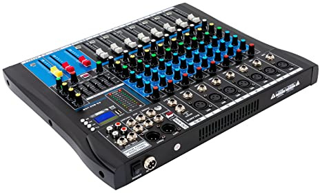 DJ Mesa de mezcla digital Bluetooth Soundboard con amplificador Mezclador de audio Mezclador multicanal 8 canales, ecualizador de 5 bandas, 4 efectos de sala, para el hogar KTV, conferencias, etapas