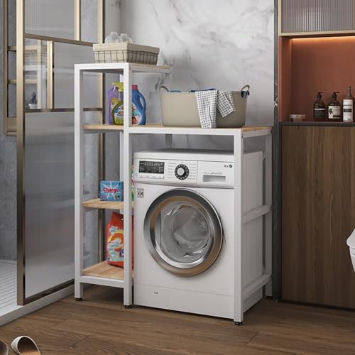 Armario Lavadora Y Secadora Vertical,Estantería Lavadora Con Tablero De Estante,Mueble Lavadora Secadora Exterior,Gabinete De Lavadora De Tambor,Universal Kit De Soporte Secadora Sobre Lavadora(White/