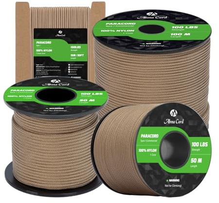 Abma Cord Paracord 2mm 15m 100% Nylon Seil Typ I Schnur mit 1 Kern Allzweckseil - Max. 45kg (100lbs) - Tan
