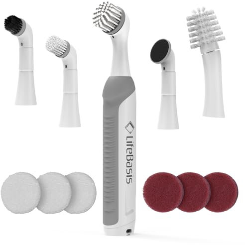 LifeBasis Elektrische Reinigungsbürste Wiederaufladbarer Fugenreiniger Elektrisch Mit 5 Reinigungsbürste Köpfe IPX7 Wasserdicht Spin Scrubber für Zuhause Badezimmer Wannen Duschen Fliesen Küche Schuh