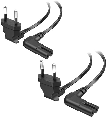 Cable Matters 2-pack vinklat strömkabel 2-poligt - 1m, 90° vinklad kontakt typ C (CEE 7/16) till C7-kabel, Euro-nätkabel för TV, PS5, PS4, Xbox, radioapparater, svart