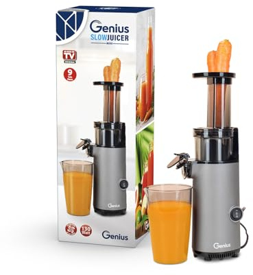 Genius Slow Juicer Mini Saftpresse für Gemüse und Obst, 9-teilig, Kaltpresse, 130 W, leise, einfaches Design, leichte Fruchtpresse, elektrisch, einfache Reinigung mit Bürste