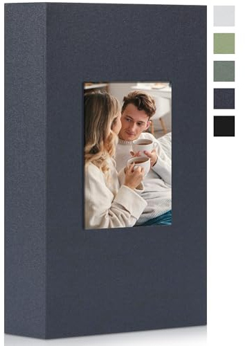 Remowith Álbum de Fotos 10x15 con 300 Bolsillos Cubierta de Lino con Ventana Frontal Libro Grande de Fotos para Viajes en Familia Bodas y Recuerdos Organizador de Recuerdos, Gris Azul