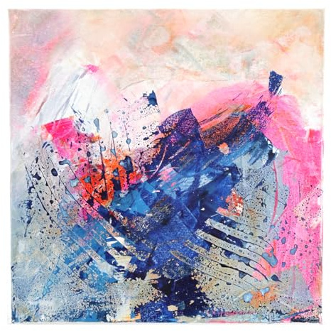 Abstraktes Acrylbild 50x50 cm, Bunte Pastelltöne, Neonpink, leuchtendes Blau, Handgemalte Wandkunst auf Leinwand, Unikat aus meinem Künstleratelier, Moderne Wanddeko für Wohnzimmer & Büro